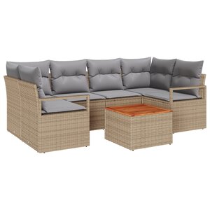 Ensemble de Canapé de Jardin de 7 Pièces avec Coussins Beige en Poly Rotin Acacia