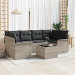 vidaXL Set de canapé de jardin 7 pièces avec coussins gris clair en rattan