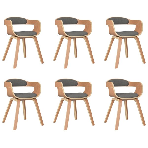 vidaXL Chaise de salle à manger 6 Pièces gris clair bois courbé et tissu