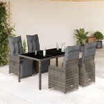 vidaXL Ensemble de bistro de jardin 5 Pièces coussins gris poly rotin