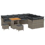 Ensemble de Canapés de Jardin vidaXL 12 pièces avec Coussins Gris Poly Rattan Acacia