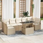 Ensemble de Canapé de Jardin 8 Pièces avec Coussins Beige Poly Rattan