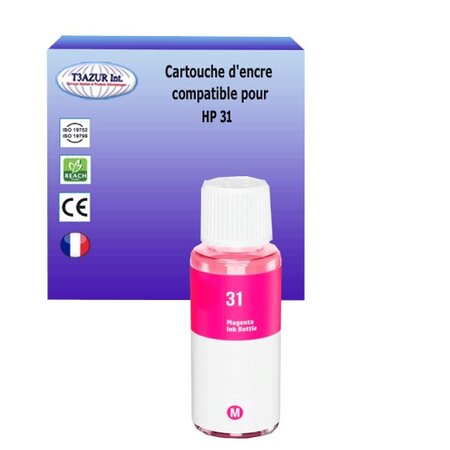 Bouteille encre compatible avec HP 31 pour HP Smart Tank 530 Wireless All-in-One - Magenta - 70ml - T3AZUR