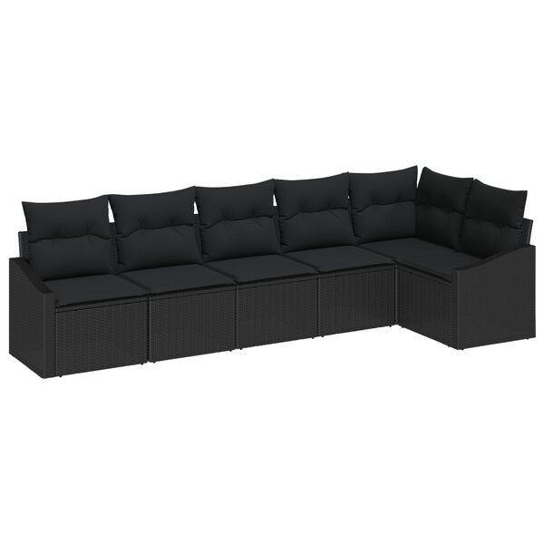 vidaXL Ensemble de salle à manger de jardin de 6 pièces avec coussins en poly rotin noir