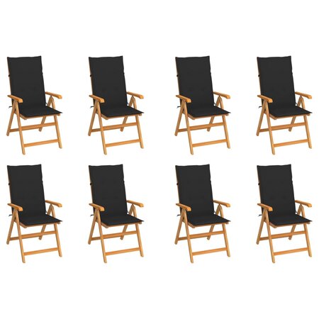 vidaXL Chaises inclinables de jardin et coussins lot de 8 Teck solide