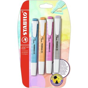 Blister 4 surligneurs STABILO swing cool Pastel - abricot + bleu + mauve + gris STABILO