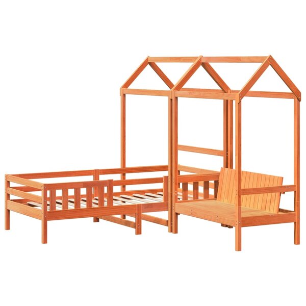 vidaXL Ensemble de lit et de banc avec toit 75x190 cm bois massif pin