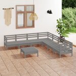 vidaXL Salon de jardin 8 Pièces Bois de pin massif Gris