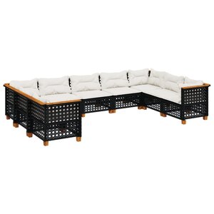 vidaXL Salon de jardin 9 Pièces avec coussins noir résine tressée