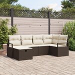 Ensemble de Canapé de Jardin de 6 Pièces avec Coussins en Rattan Synthétique Marron