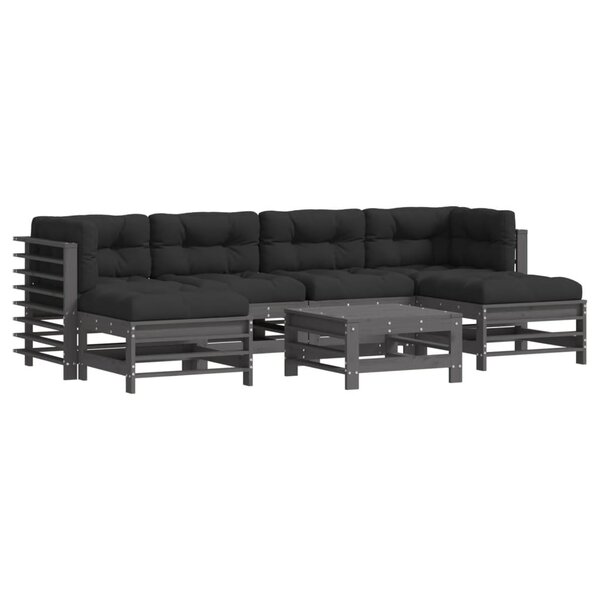 vidaXL Salon de jardin 7 Pièces avec coussins gris bois massif