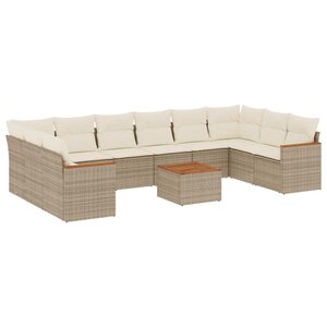 vidaXL Salon de jardin 11 Pièces avec coussins beige résine tressée