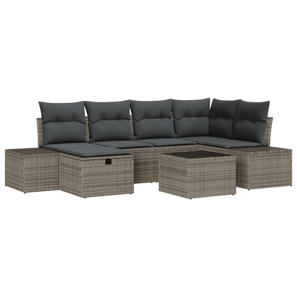 vidaXL Canapé de jardin 7 pièces avec coussins gris en poly rattan