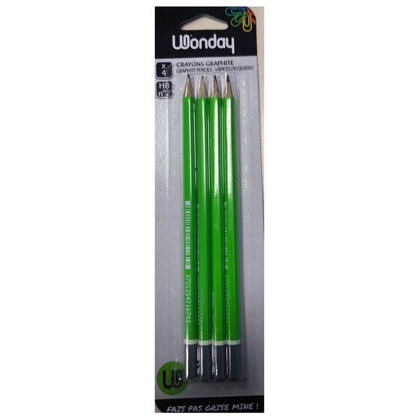 Blister de 4 crayons papier graphite hb wonday