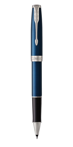 PARKER Sonnet Stylo roller  Bleu satiné  Recharge noire pointe fine  Coffret cadeau