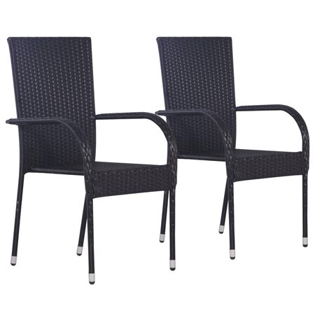 vidaXL Chaises empilables d'extérieur lot de 2 Résine tressée Noir