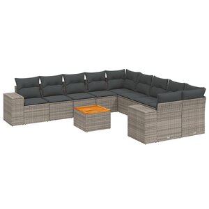 vidaXL Salon de jardin 11 Pièces avec coussins gris résine tressée