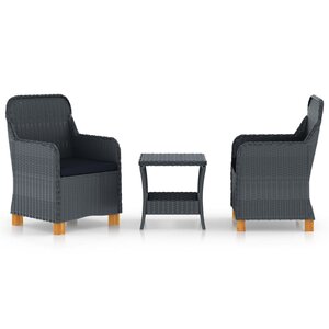 vidaXL Salon de jardin 3 Pièces avec coussins résine tressée gris foncé