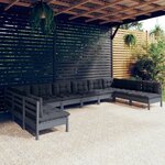 vidaXL Salon de jardin 10 Pièces avec coussins gris bois de pin massif