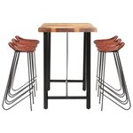 vidaXL Ensemble de bar 7 Pièces Bois de récupération et cuir véritable