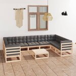 vidaXL Salon de jardin 10 Pièces avec coussins Bois de pin massif