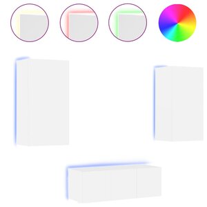 vidaXL Unités murales TV avec LED 4 Pièces blanc bois d'ingénierie