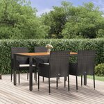 vidaXL Ensemble à manger de jardin coussins 5Pièces Noir Résine tressée