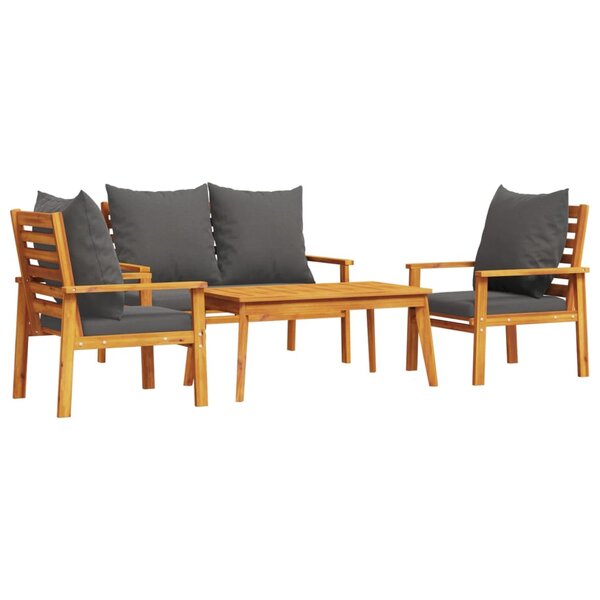 vidaXL Salon de jardin 4 Pièces avec coussins Bois d'acacia solide