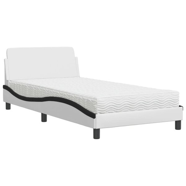 vidaXL Lit avec matelas blanc et noir 100x200 cm similicuir