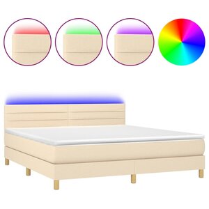 vidaXL Sommier à lattes de lit avec matelas LED Crème 180x200 cm Tissu