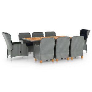 vidaXL Ensemble à manger 9 Pièces avec coussins résine tressée gris clair