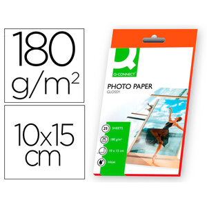 Papier photo q-connect jet d'encre glacé brillant 100x150   mm 180g/m2 compatible toute   imprimante paquet 25 feuilles