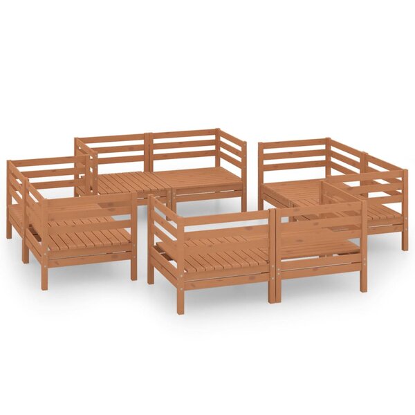 vidaXL Salon de jardin 8 Pièces Marron miel Bois de pin massif