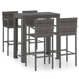 vidaXL Ensemble de bar d'extérieur 5 Pièces accoudoir Résine tressée Gris