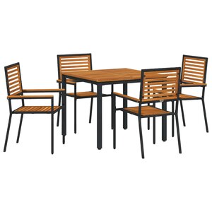 Ensemble de salle à manger de jardin vidaXL 5 pièces Noir Poly Rattan Acacia