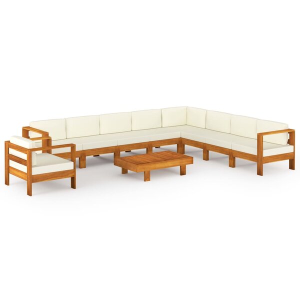 vidaXL Salon de jardin 10 Pièces avec coussins blanc crème Bois d'acacia