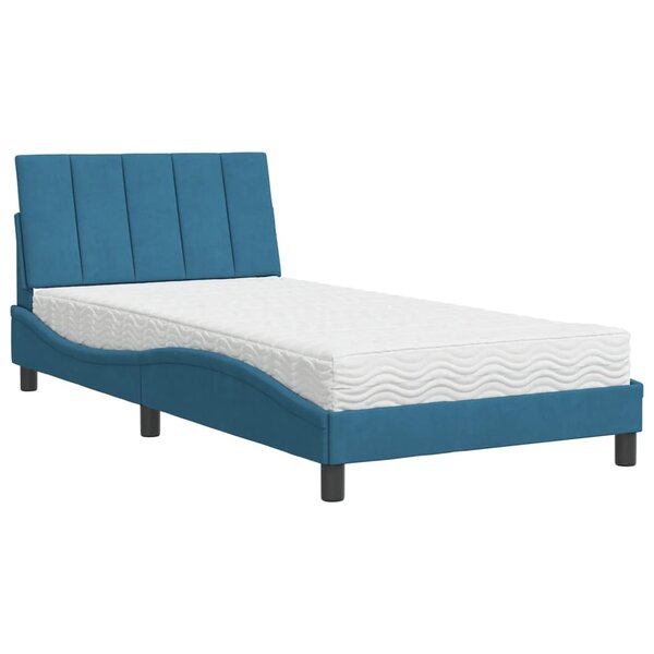 vidaXL Lit avec matelas bleu 100x200 cm velours