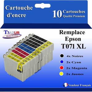 T3AZUR- 10x Cartouches Compatibles avec Epson T0711 remplace Epson Stylus 7DX7000F DX7400 DX7450 DX8400 DX8450 DX9400 DX9400F