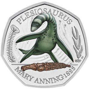 Pièce de monnaie 50 Pence Royaume-Uni Plésiosaure 2021 – Argent BE