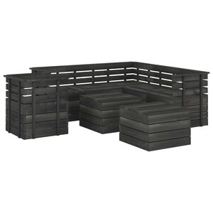 vidaXL Salon palette de jardin 8 Pièces Bois de pin massif Gris foncé