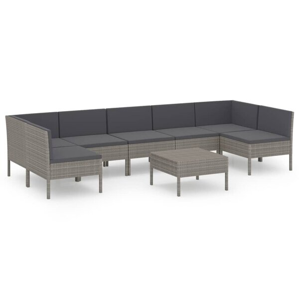 vidaXL Salon de jardin 8 Pièces avec coussins résine tressée gris