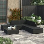 vidaXL Salon de jardin 6 Pièces avec coussins Résine tressée Noir
