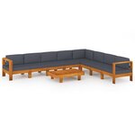 vidaXL Salon de jardin 9 Pièces avec coussins gris foncé Bois d'acacia