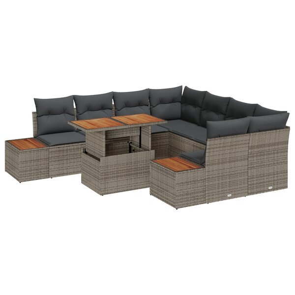 Ensemble de Canapé de Jardin de 9 Pièces avec Coussins Gris en Poly Rattan