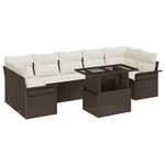 Ensemble de canapé de jardin 8 pièces avec coussins en rotin poly marron