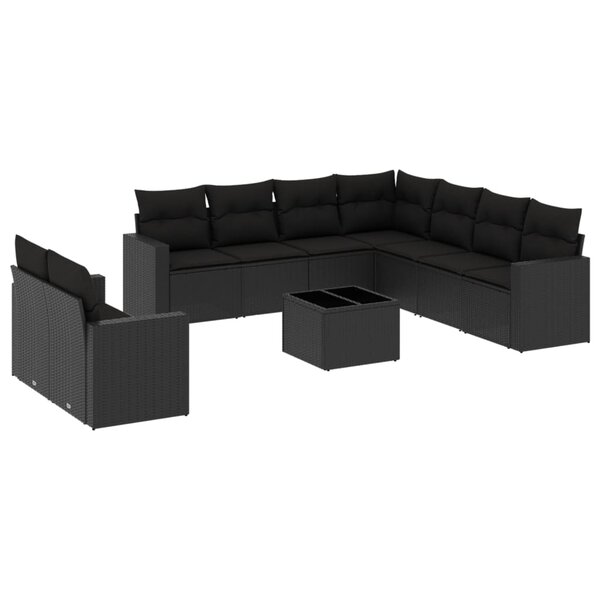 vidaXL Salon de jardin 10 Pièces avec coussins noir résine tressée