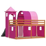 vidaXL Lit superposé avec toboggan et rideaux rose 90x200 cm