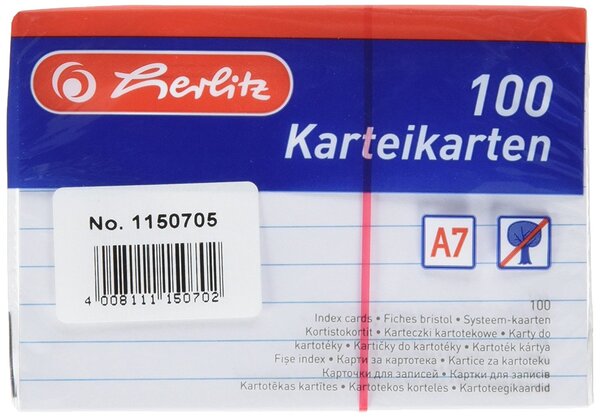 Pqt de 100 Fiches Bristol Format A7 Lignée Blanc HERLITZ