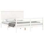 vidaXL Cadre de lit avec tête de lit blanc King Size bois massif