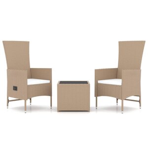 vidaXL Ensemble de salon de jardin 3 Pièces beige poly rotin et acier